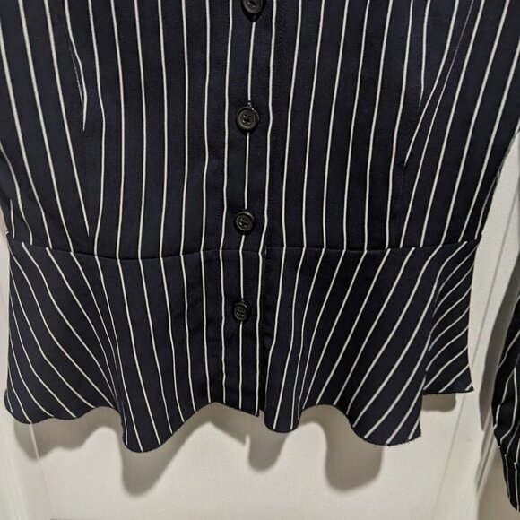 Aritzia Wilfred | Sabina Peplum Blouse in Navy Pinstripe - Picture 6 of 9